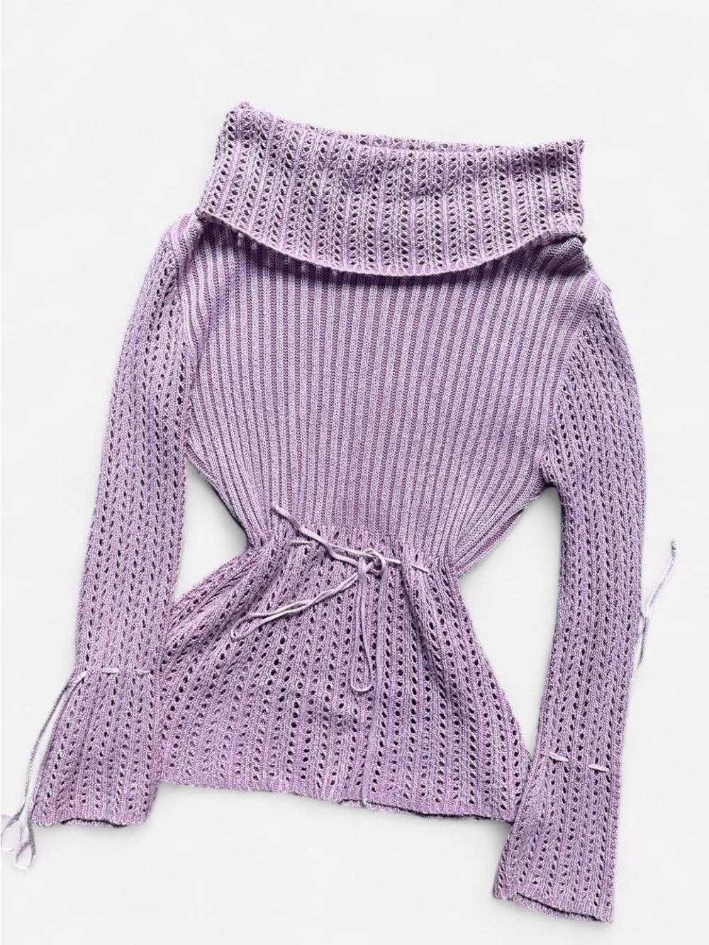 Vintage Rave Y2k Knit Pointelle Ballet-Coquette Cowl Neck Sweater Sz M